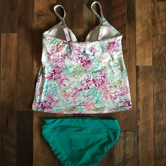 Lands End SZ 6 bottom 8 DD top Tankini Swimsuit 2pc underwire green - Picture 7 of 9